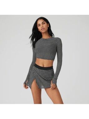 NWOT ALO MESH GINGHAM CROPPED LONG SLEEVE & MESH GINGHAM SKIRT (SET)